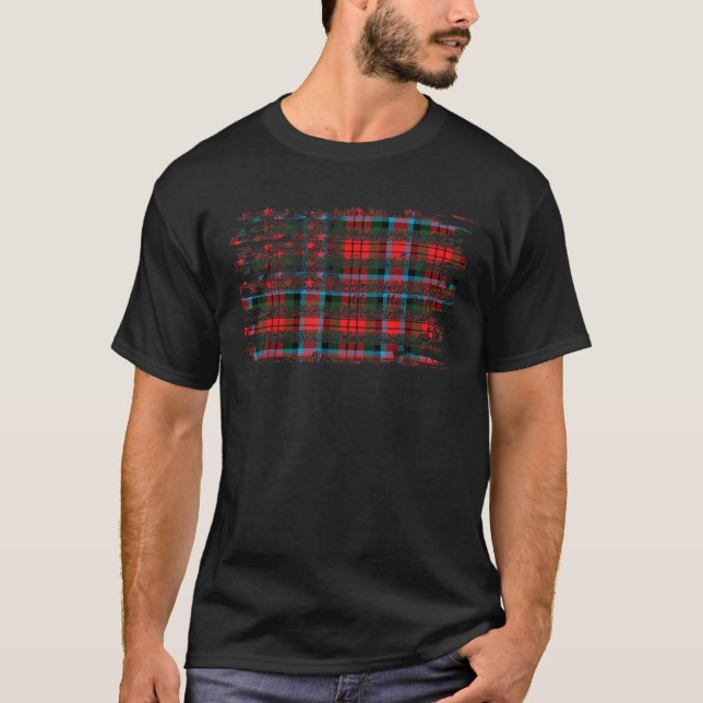 MacDuff surname American Flag Scottish Clan Tartan T-Shirt (Front)