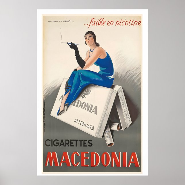 Macedonia Cigarettes Low Nicotine Vintage Poster (Front)