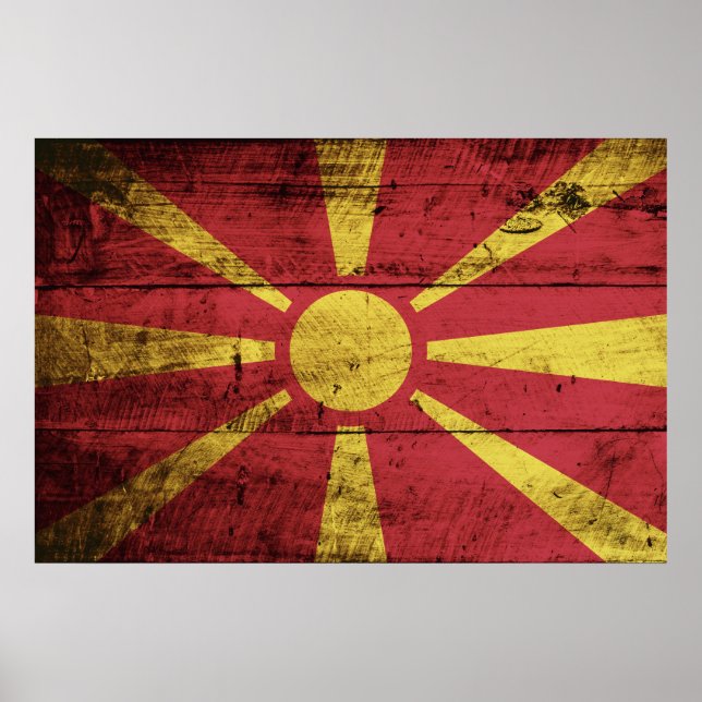 Macedonia Flag on Old Wood Grain Poster (Front)