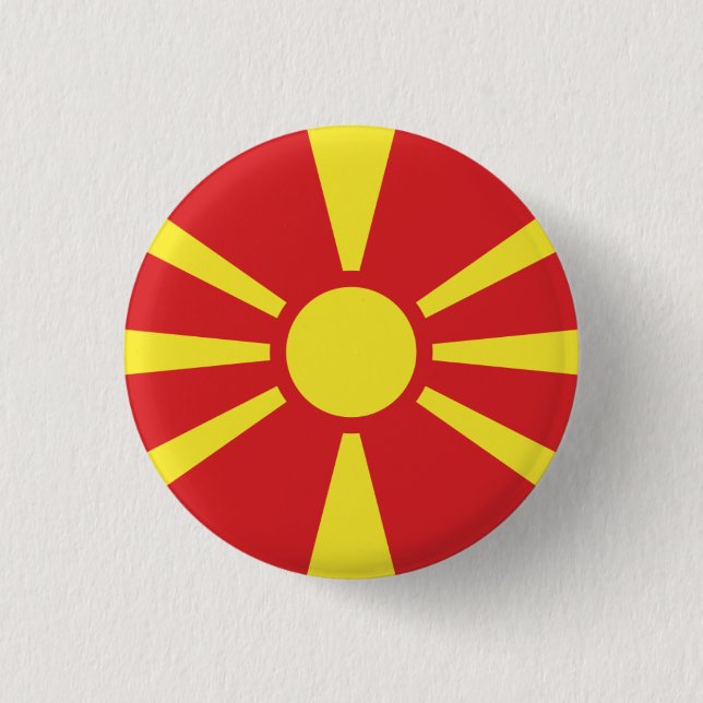 Macedonian Flag, Flag of North Macedonia 3 Cm Round Badge (Front)