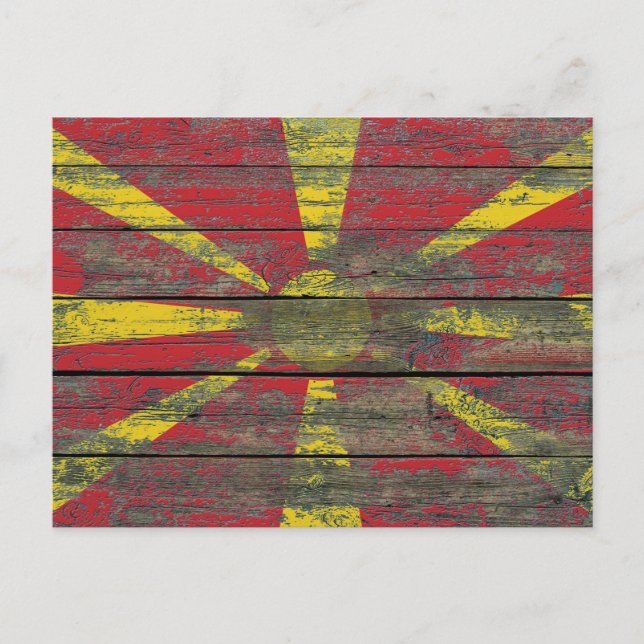 Macedonian Flag on Rough Wood Boards Effect Postcard (Front)
