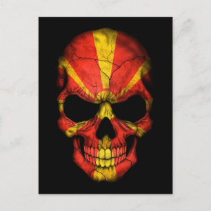 Macedonian Flag Skull on Black Postcard