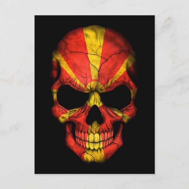 Macedonian Flag Skull on Black Postcard (Front)
