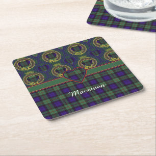 Macewen clan Plaid Scottish tartan Square Paper Coaster