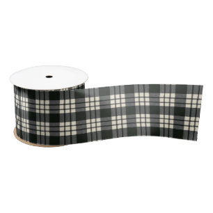 MacFarlane Black and White Modern Scottish Tartan Satin Ribbon
