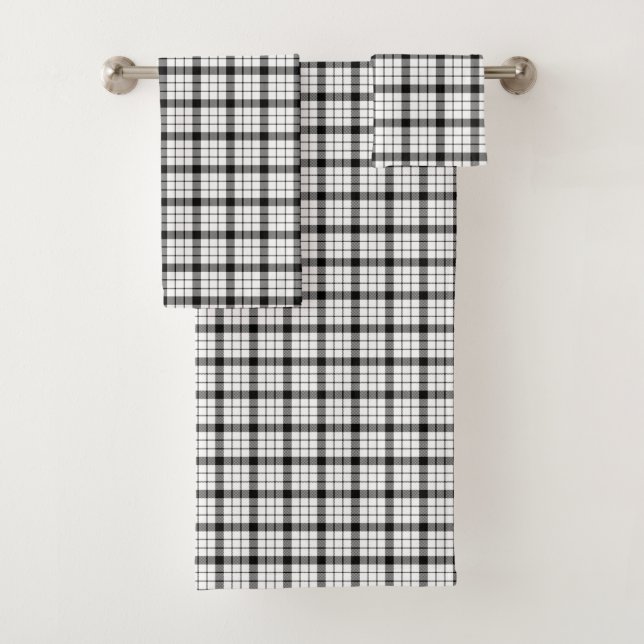 MacFarlane tartan black white plaid Bath Towel Set (Insitu)