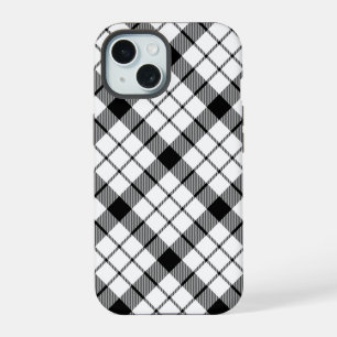 MacFarlane tartan black white plaid iPhone 15 Case