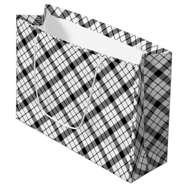 MacFarlane tartan black white plaid Large Gift Bag (Front Angled)