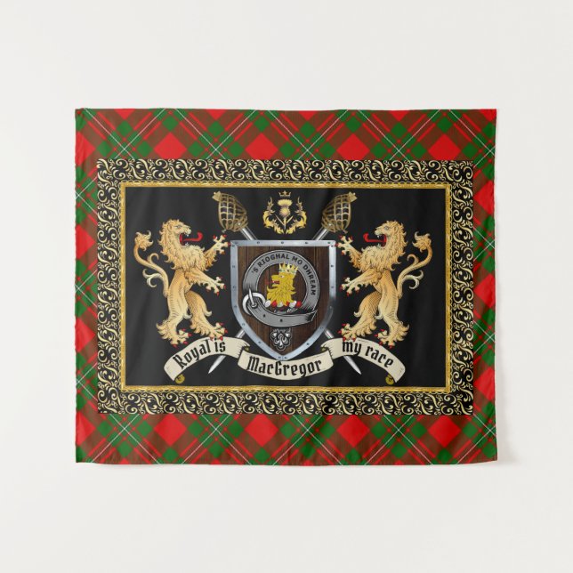 MacGregor Clan Badge & Motto w/Lions  Tapestry (Front (Horizontal))