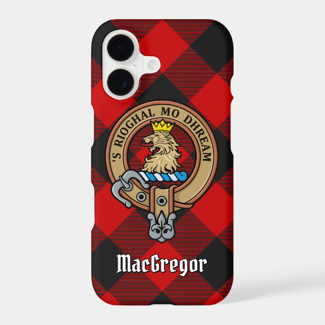 MacGregor Crest over Rob Roy Tartan iPhone Case (Back)