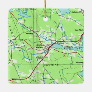 Machias Maine Topo Map Ceramic Ornament