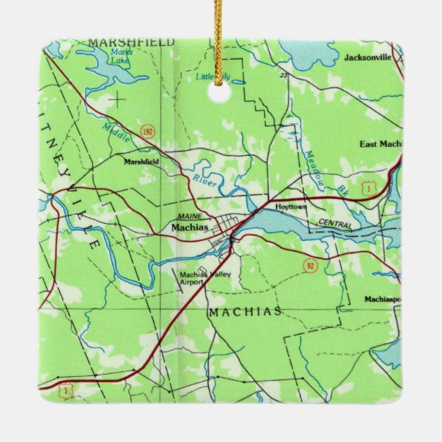 Machias Maine Topo Map Ceramic Ornament (Back)