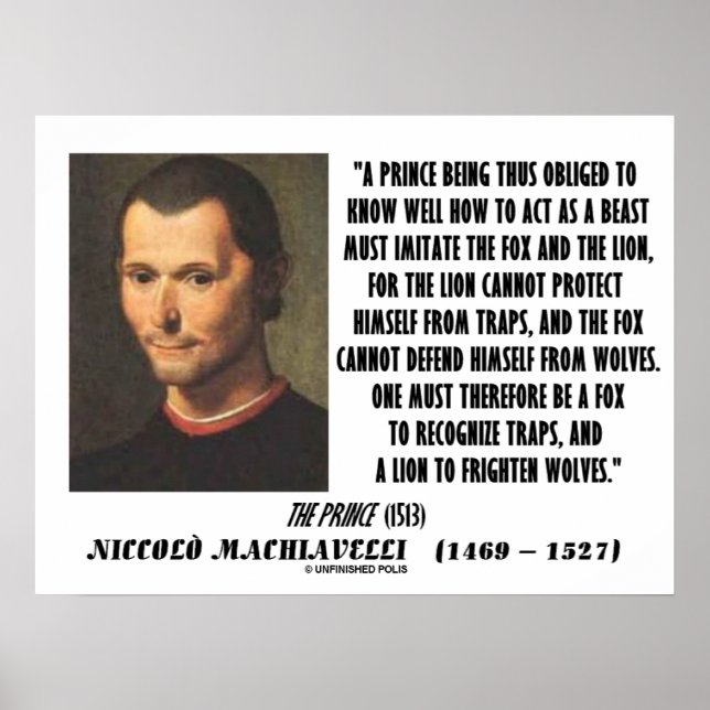 Machiavelli Prince Imitate Fox and the Lion Quote Poster (Front)