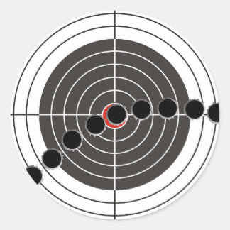Machine gun bullet holes over shooting target classic round sticker