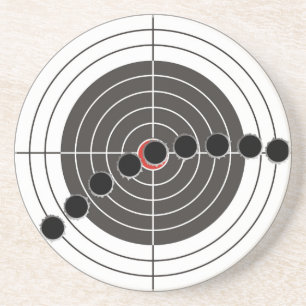 Machine gun bullet holes over shooting target coaster