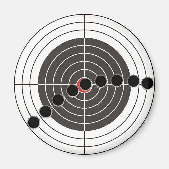 Machine gun bullet holes over shooting target magnet (Front)