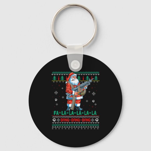 Machine Santa Claus Gun Lover Ugly Christmas Sweat Key Ring (Front)