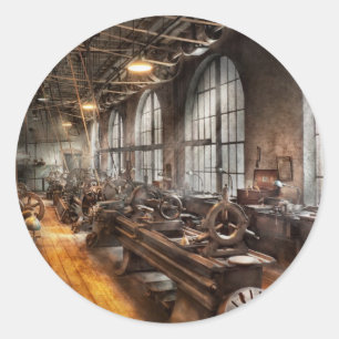 Machinist - A room full of Lathes Classic Round Sticker