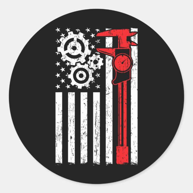 Machinist Patriotic Machine Tools Operator Indepen Classic Round Sticker (Front)
