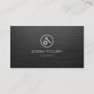 Machinist Wrench Gear Icon Dark Brushed Metal Business Card