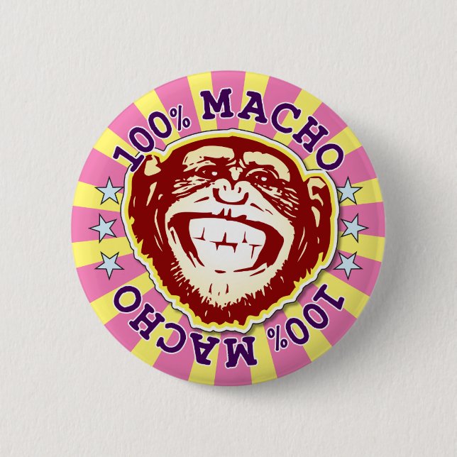 Macho 100% Funny Funky Monkey Badge (Front)
