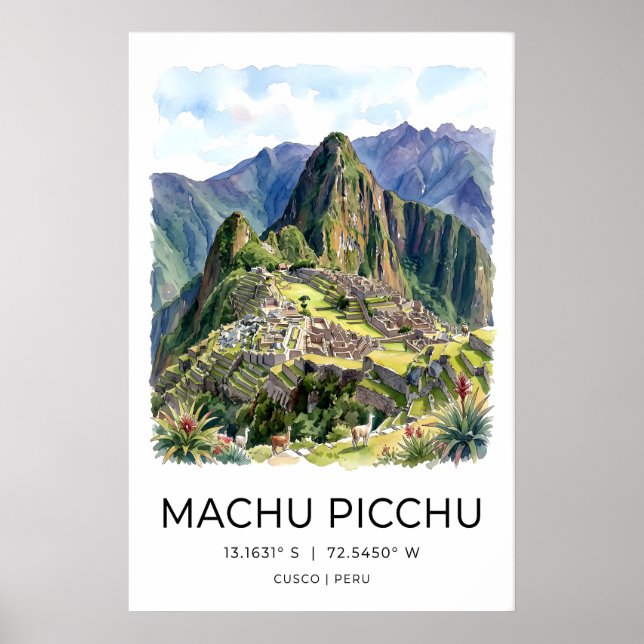 Machu Picchu Art Print - Blue Misty Landscape with (Front)