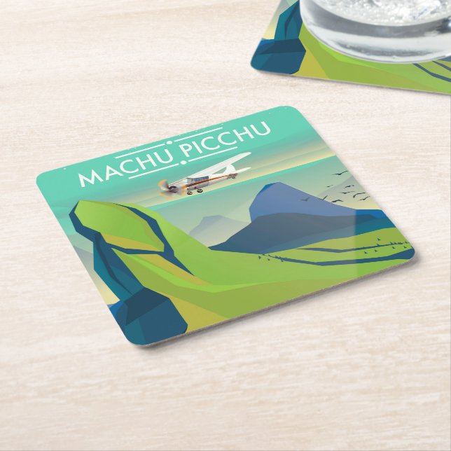machu picchu Flight travel poster Square Paper Coaster (Angled)