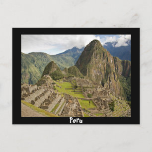 Machu Picchu, inca city in Peru black postcard