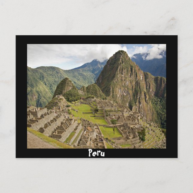 Machu Picchu, inca city in Peru black postcard (Front)