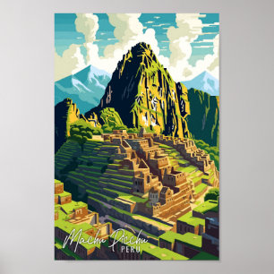 Machu Picchu Peru Art vintage travel illustration Poster