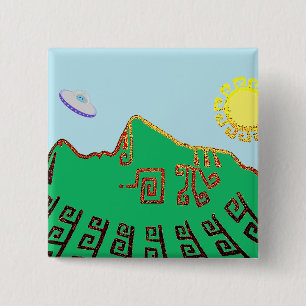 Machu Picchu Peru Drawing 15 Cm Square Badge