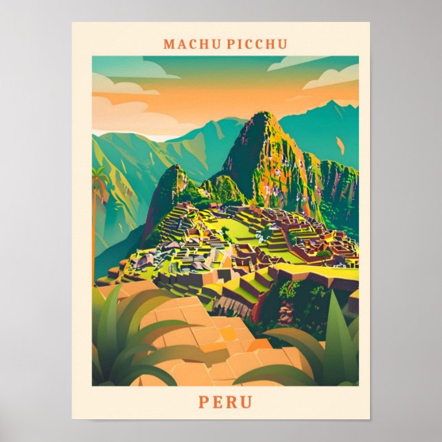 Machu Picchu Peru Elegant Art Vintage Travel Poster (Front)