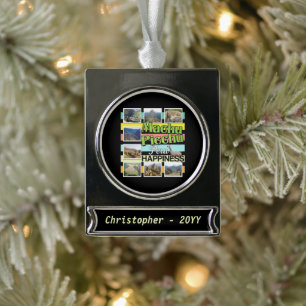 Machu Picchu Peru Happiness Silver Plated Banner Ornament