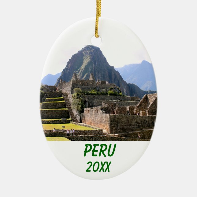 Machu Picchu Peru - Huayna Picchu Mountain Ceramic Tree Decoration (Front)