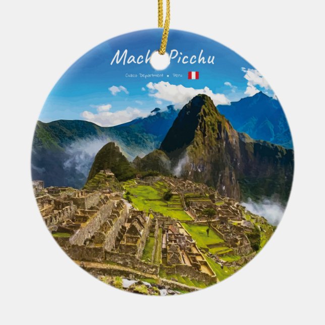 Machu Picchu, Peru - Inca Citadel Ruins Ceramic Tree Decoration (Front)