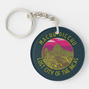 Machu Picchu Peru Retro Distressed Circle Key Ring