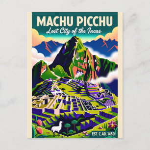 Machu Picchu Peru Retro Travel Poster Art Postcard