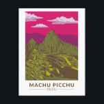Machu Picchu Peru Travel Art Retro Postcard<br><div class="desc">Machu Picchu vector artwork. Machu Picchu is an Incan citadel set high in the Andes Mountains in Peru,  above the Urubamba River valley.</div>