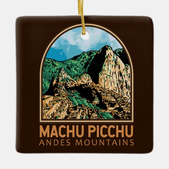 Machu Picchu Peru Vintage Emblem Ceramic Ornament (Front)