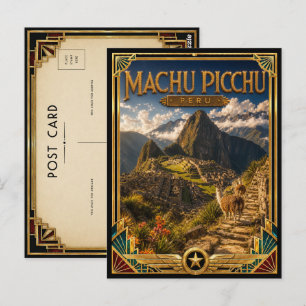 Machu Picchu Peru Vintage Incan Citadel Art Deco Postcard