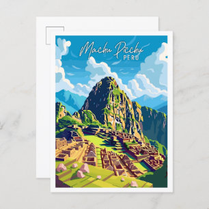 Machu Picchu Peru vintage travel illustration Postcard