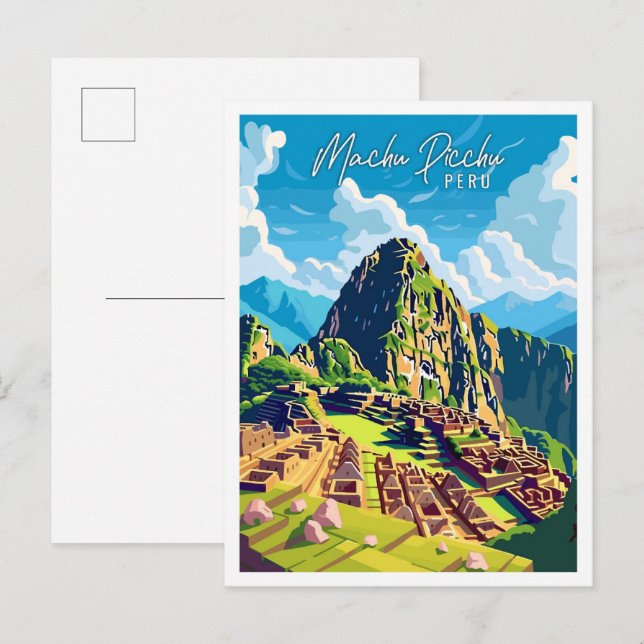 Machu Picchu Peru vintage travel illustration Postcard (Front/Back)