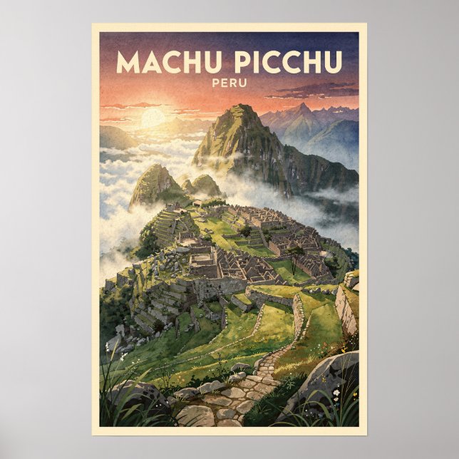 Machu Picchu Peru Vintage Travel Poster (Front)