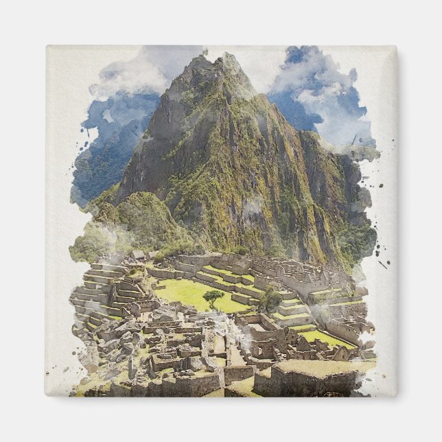 Machu Picchu Peru Watercolor Art Invitation Magnet (Front)