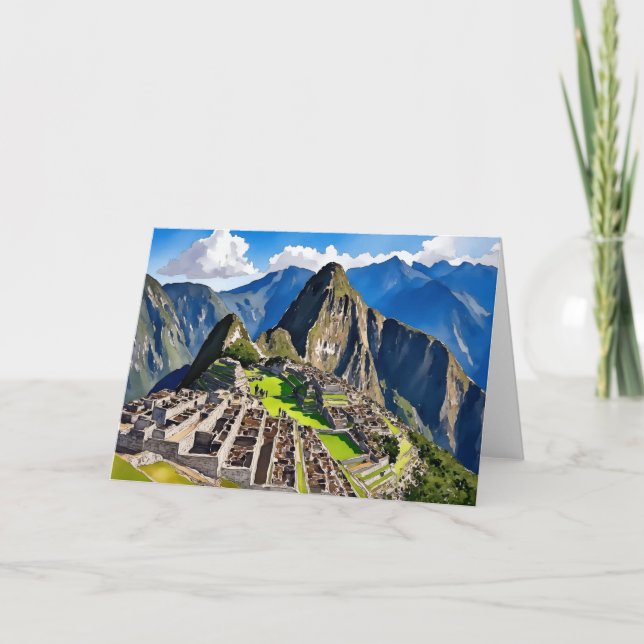 Machu Picchu Peru Watercolor Card (Front)
