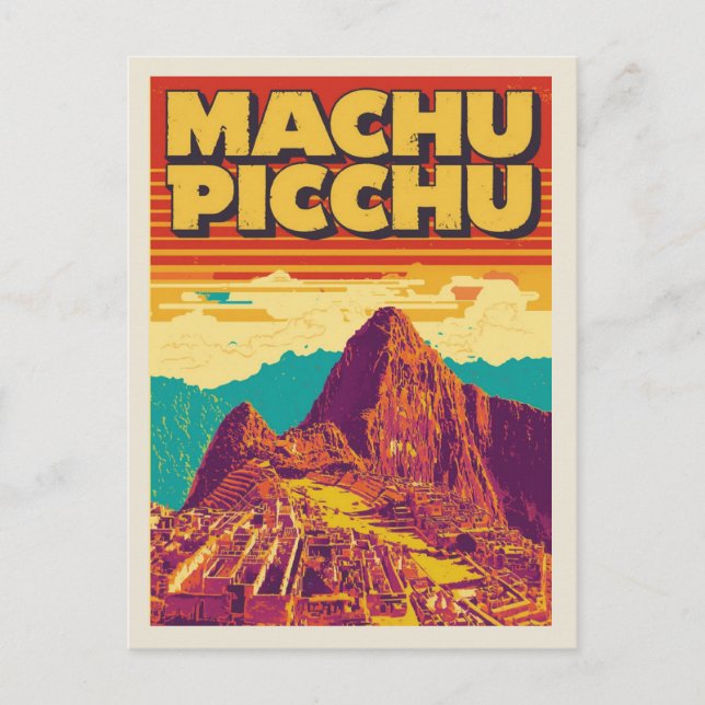 Machu Picchu Retro Travel Poster Style Postcard (Front)