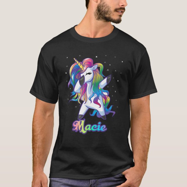 MACIE Name Personalised Custom Rainbow Unicorn Dab T-Shirt (Front)