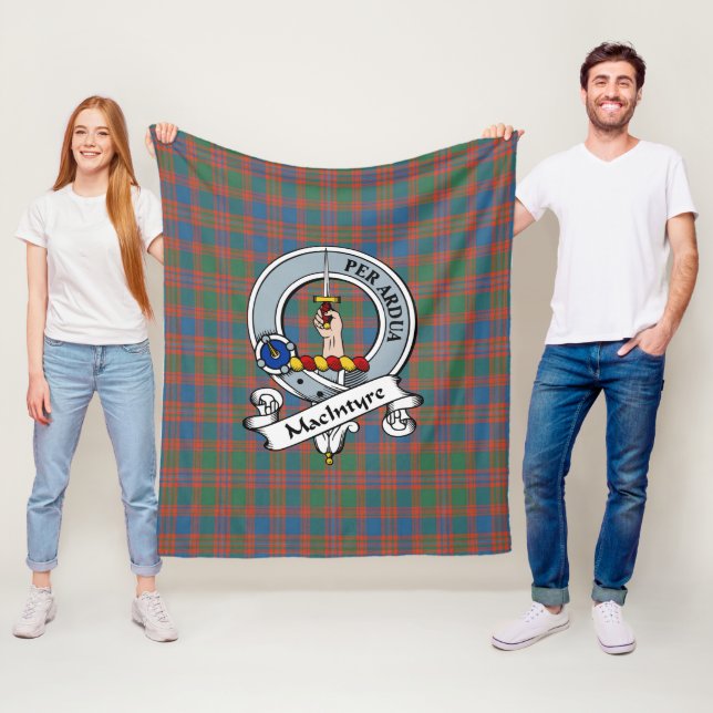MacIntyre Ancient Clan Badge Tartan Plaid Fleece Blanket (In Situ)