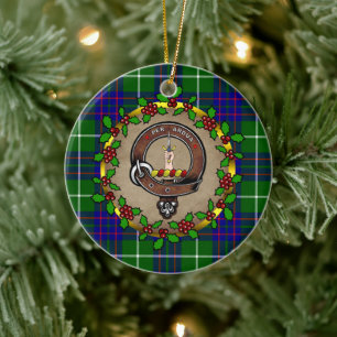 MacIntyre Clan Badge & Tartan Personalised Xmas  Ceramic Tree Decoration