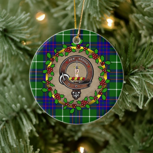MacIntyre Clan Badge & Tartan Personalised Xmas  Ceramic Tree Decoration (Tree)